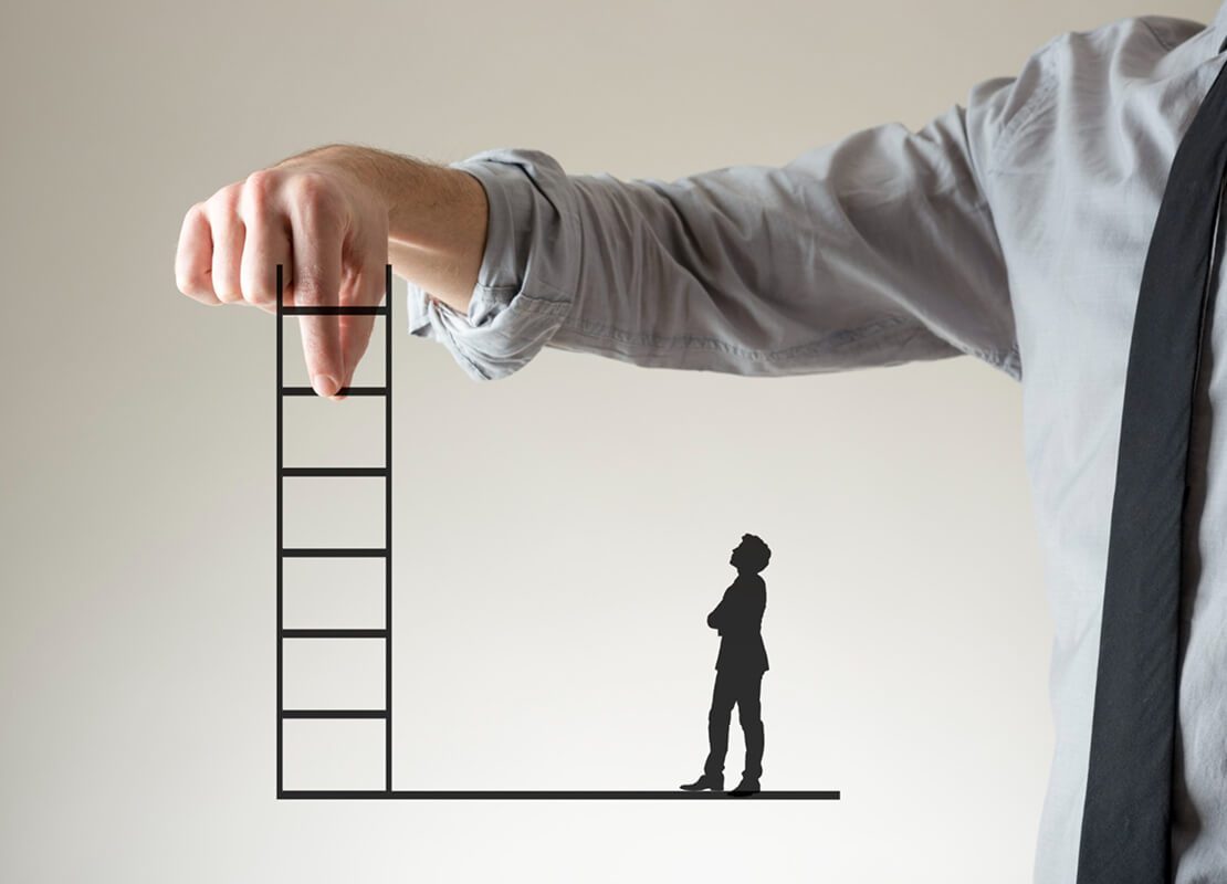 Business consulting services concept showing step by step strategy planning and business growth process