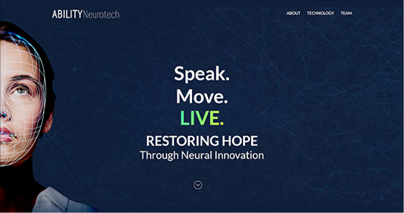 Ability Neurotech website homepage showcasing AI-powered neurotechnology with custom WordPress website design and development