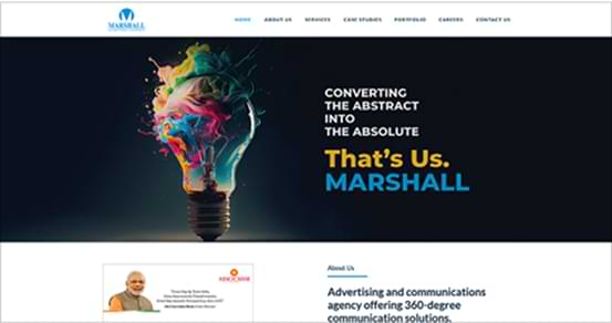 Marshall Advertising Company website, a WordPress Development example with UX/UI Design, showcasing creative and reliable advertising solutions and 360° communication services.