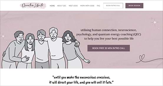 Quantum Liberté website, a WordPress Development example with UX/UI Design and Content Strategy, focusing on transforming limiting subconscious beliefs for lasting change.