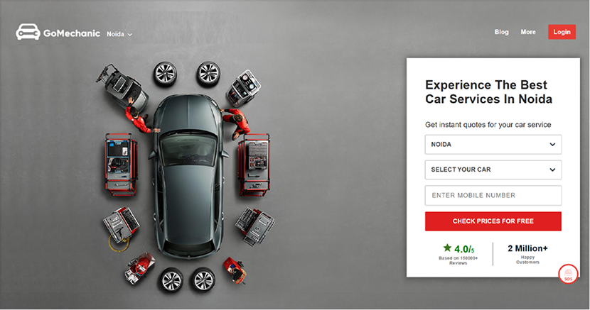 GoMechanic car service website homepage with responsive UI/UX and WordPress development