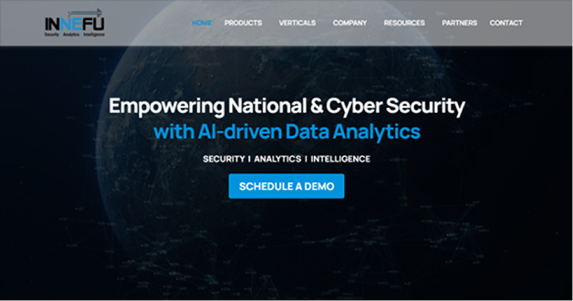 Innefu AI cybersecurity website homepage featuring modern UI/UX design and WordPress development