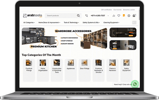 A laptop displaying the improved Arab Tools e-commerce website on the screen, highlighting the successful redesign and development project's tangible outcome and impact.