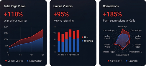Marketing case studies showcasing Wisitech's SEO, digital marketing, lead generation, and campaign performance results.