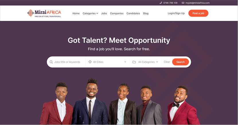 Mirai Africa recruitment platform website designed for job matching and talent hiring