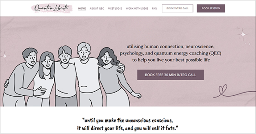 Quantum Liberte life coaching website homepage featuring responsive UI/UX design and WordPress development