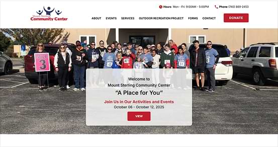 Mount Sterling Community Center website, a WordPress Development example with UX/UI Design, showcasing a reliable community center providing a "place for you" through various events and services.