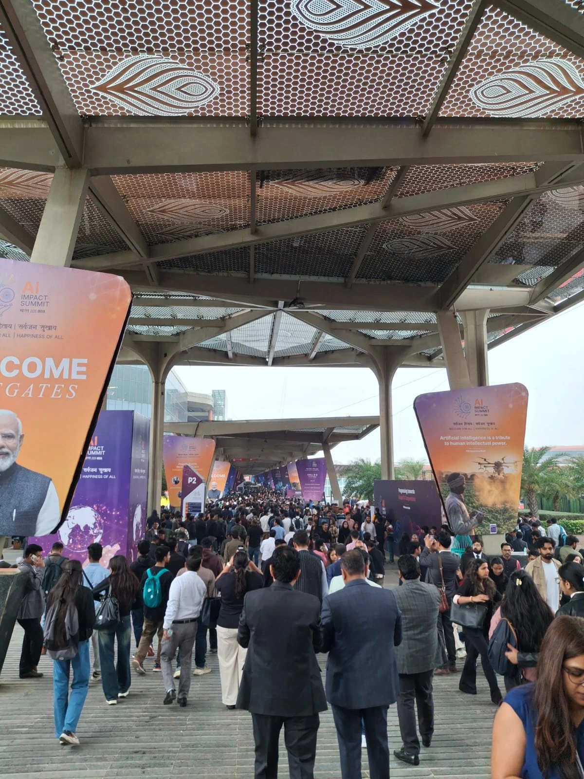 Crowd gathering at AI summit New Delhi 2026 venue