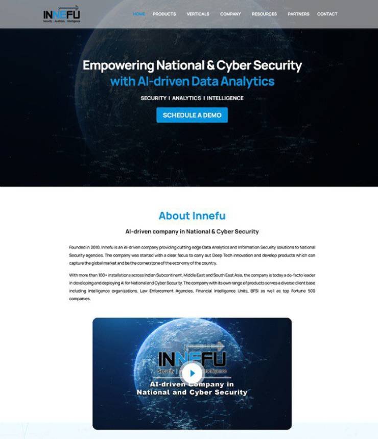 Innefu Labs website design – AI-driven cybersecurity and data analytics company website development