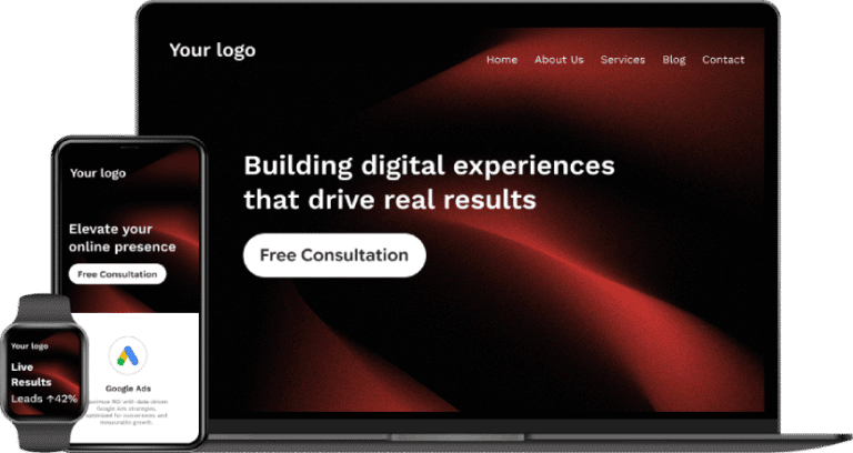 Responsive website design preview on laptop and mobile devices