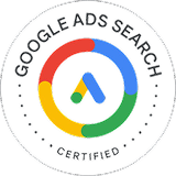 Google Ads Search certification badge representing expertise in Google Search advertising campaigns