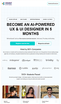 DesignBoat website showcasing UI/UX design course enrollment and digital marketing case study by Wisitech.