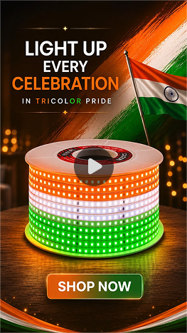 Gutwilllen reel showcasing tricolor LED rope lights for festive, decorative, and commercial lighting applications.