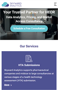 Skyward Analytics HEOR consulting website designed by Wisitech to present healthcare analytics and consulting expertise.