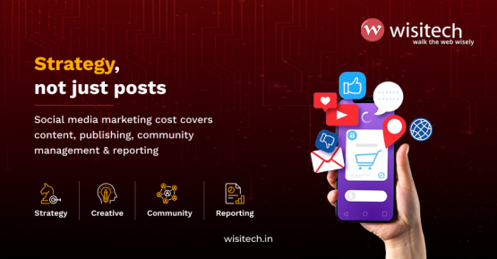 Social media marketing cost in India shown through a digital marketing dashboard with strategy, content, ads, and results.